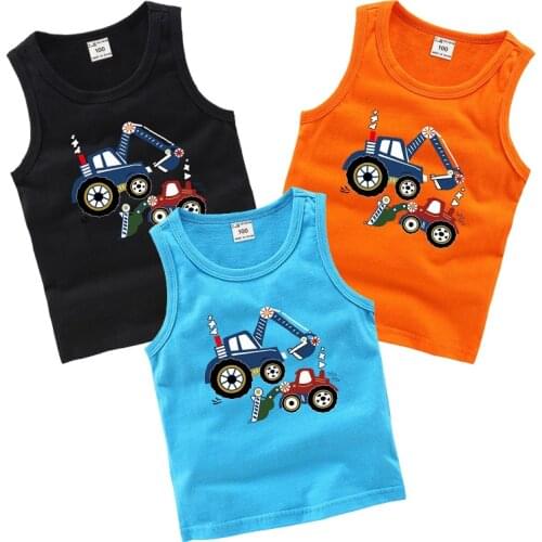 Summer Style Camisole Cartoon Excavator T-Shirts for Boys Girls Cotton Sleeveless Bottoming Shirt Korean Sports Childrens Vest