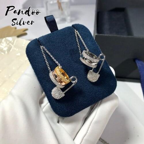 Fashion Charm Sterling Silver Original 1:1 Copy,Adjustable Silver Safety Pin Ring Pendant Necklace Women Jewelry Gift With Logo