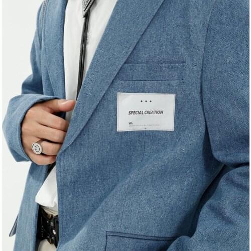 Firmranch New Fall Spring Ins Casual Suit Men Classic Blue Loose All Match Suit Coat Design Sense Overcoat BF Style For Girls