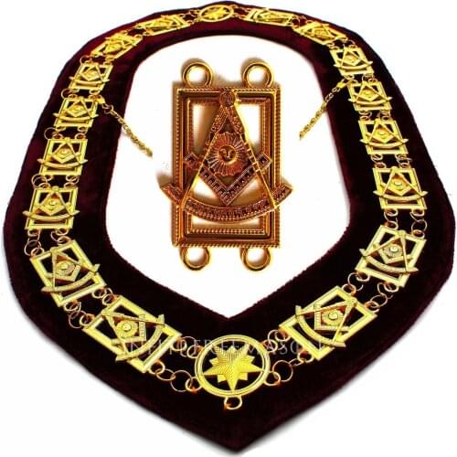 Masonic master Mason chain collar Masonic Regalia Knights Templar Metal Golden Chain Collar Maroon Bass
