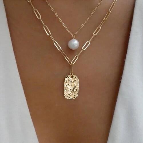 Necklace for Women Pearl Pendants Necklace Geometry Chain Necklace Double-deck Exquisite Women Necklace Jewelry Accessories