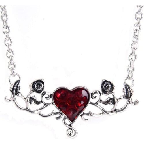 Punk Red Heart RoseChain Necklace For Women Fashion Cool Neo Gothic Trendy Vintage Classic Crystal Heart Metal Necklace Jewelry