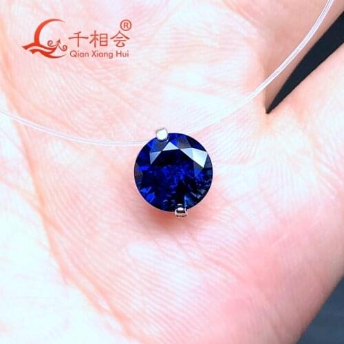 925 silver round shape 8mm 390mm fish line invisible simulation Artificial blue sapphire jewelry pendant necklace