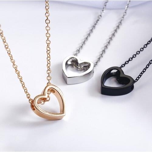 Fashion Heart Necklace For Women Black Gold Sliver Color Metal Hollow Simple Charm Jewelry Pendant Wedding Gift