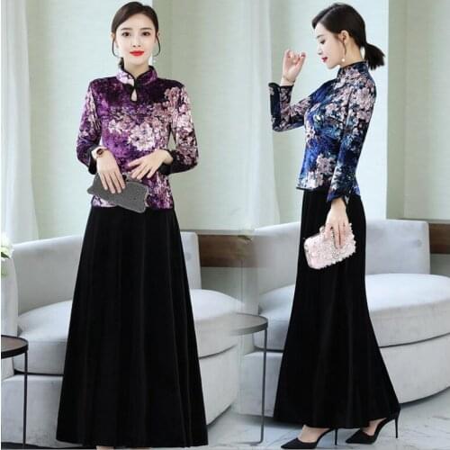 Autumn and winter new original national style fashion cheongsam Jacket+skirt decoration body improvement tang suit Aodai