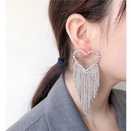 Rongho brand Crystal Heart earrings for women bridal brincos rhinestone Tassel pendant earring wedding ear jewelry
