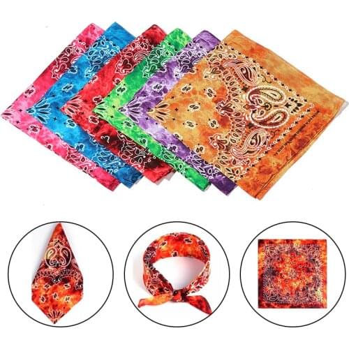 Print Square Neck Scarf Cotton Gradient color Hip Hop Bandanas Wrist Wraps Retro Handkerchief Women Men Headband Scarf Gifts