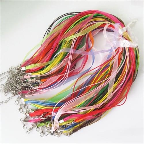 Fashion 10Roll Mixed Organza Voile Ribbon Necklace Waxed Lobster Clasp Cords 45cm+5cm