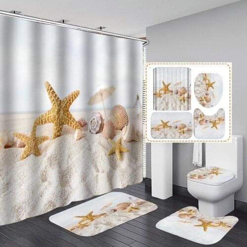 Sandy Beach Starfish Shower Curtains Bathing Simple Bath Curtain Waterproof Bathroom Polyester Cloth Home Decor