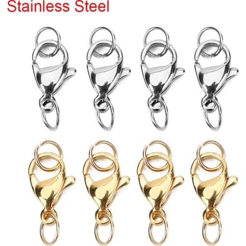 20pcs Gold Color 10mm 12mm Stainless Steel Lobster Clasps Hooks Connectors For Necklace Bracelet Diy Jewelry Making Findings