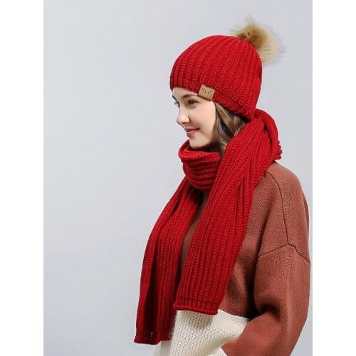 Womens Wool Scarf Hat Suit Two Sets Of Large Vertical Bar Cap Lady Keep Warm Hat and Scarf Sets