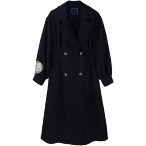 2020 Autumn Winter Women Trench Coats Plus Size 4XL Loose Black Color Outerwear Caual Long Sleeve Retro Fashion Windbreaker