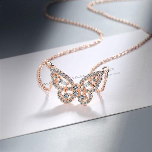 Pure 925 Silver Necklaces For Women Exquisite Zirconia Butterfly Pendant & Necklace Collier Femme Choker Korea Jewelry Accesorie