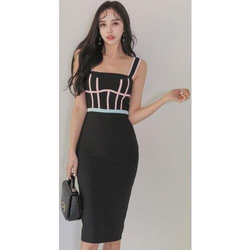 Fashion Summer Casual Slim Vestido Women Sleeveless Elegant Korean Office Lady Dresses Sexy Backless V-Neck Pencil Dress Female