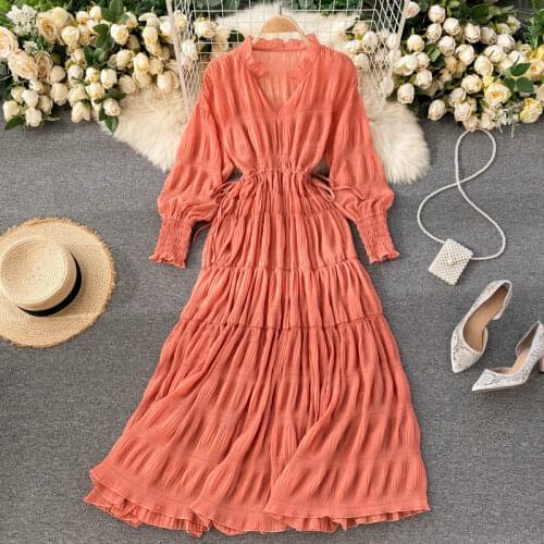 Boho A-Line Spring Autumn Dresses Women Elegant High Waist Long Sleeve Midi Dress Party Runway 2021 Luxury Vintage Solid Chic