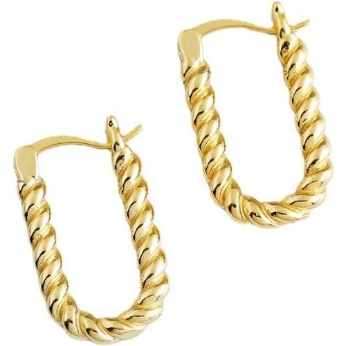 1pair 18mm*10.7mm 18k gold 100% Authentic 925 Sterling silver twist U Shape Huggie Hoop Earrings CE128