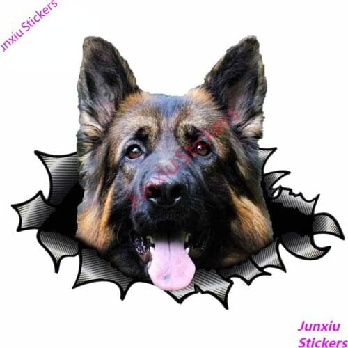 3D Car Sticker German Shepherd Torn Metal Pet Dog Vinyl Decal JDM Window Bumper Scratch-Proof Exterior Car Decoration PVC13x11cm