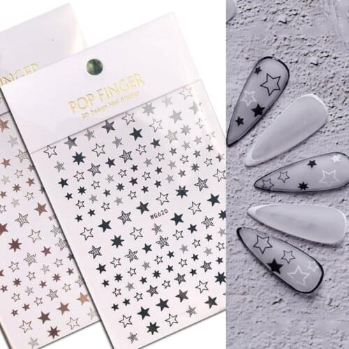 Star Heart Design 3D Nail Stickers Rose Gold Black White Sliders for Nails Decoration Nail Art Self-adhensive Transfer Wrap