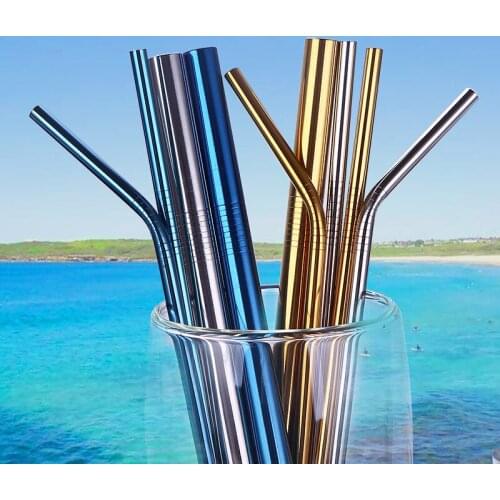 4PCS Stainless Steel Metal Straight Drinking Straw Reusable Straws + 1 Cleaner Brush Kit 21.5*8CM/21.5*10CM