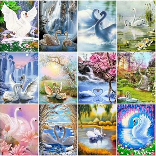 5D Diamond Painting Swans Full Square/Round Diamond Embroidery Cross Stitch Animals Picture of Rhinestones Mosaic Home Decor