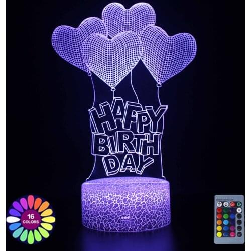 Acrylic 3D Lamp Heart-Shaped Flower Balloon LED Colorful Night Lights Decorative Desk Lamp Birthday Holiday Gift