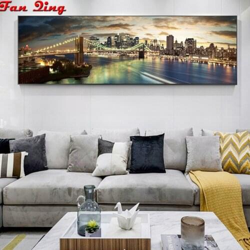 New York City Brooklyn Bridge Manhattan Sunset 5d diy diamond painting Cross Stitch square round mosaic embroidery wall decor