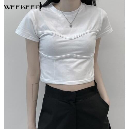 Weekeep White Basic Knitted T-Shirt Women Short Sleeve O Neck Bodycon Summer Cropped Tops Harajuku Casual Streetwear Ladies Tees