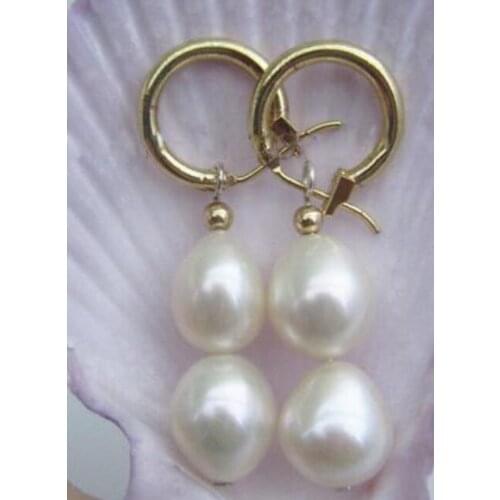 Free shipping>>>>noble jewelry natural 10-12MM AAA white pearl earrings 14K/20 YELLOW GOLD hook