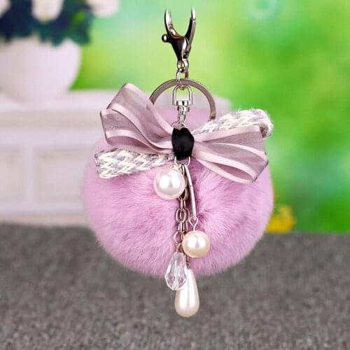 Rhinestone leaf car keychain womens bag pendant for audi Crystal Pendant keychain plush hair ball gift car interior accessories