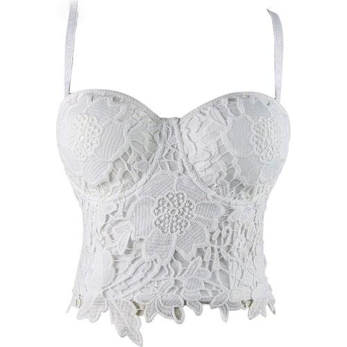 Women Fashion Lace Corset Bra Steampunk Sexy Club Party White Bralette Cropped Top Vest Push Up Bras Large Size 6XL