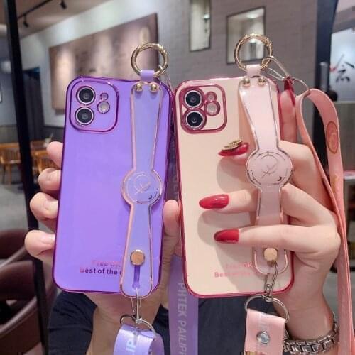 Luxury 6D Electroplate Wristband Lanyard Case For Xiaomi Redmi Note 10 10T 9 9T 10S 9S 8 7 8T 9A 9C Pro Max Fashion Cover