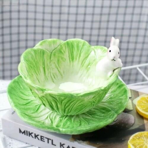 Cute Cartoon Animal Hand Drawn Ceramic Childrens Tableware Fruit Salad Dessert Rabbit Cabbage Bowl Bone China Dinnerware Sets