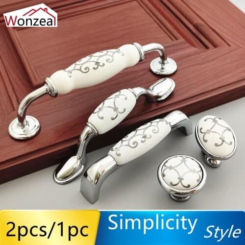 Ceramic Furniture Knobs Cabinet Pulls Drawer Handles With Silver Color For Kitchen Single Knob Zinc Alloy