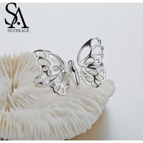 SA SILVERAGE 925 Sterling Silver Butterfly Rings Sets for Women Fine Jewelry Double Fingers Rings Trendy Gift Girls Fashion Ring