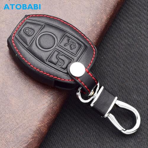 ATOBABI Leather Car Key Cases For Mercedes Benz A B C E G R S M Class CLS GLK GT Smart Keyless Entry Remote Fobs Protector Cover