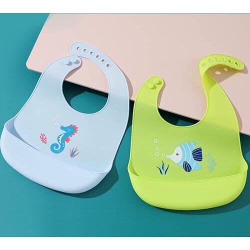 Cute Cartoon Animal Print Baby Bibs Soft Silicone Baby Boys Bib Solid Color Waterproof Infant Toddler Girls Bib