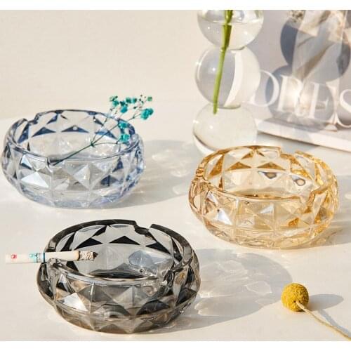 Creative Nordic Home Living Room Office Ins Popular Diamond Crystal Glass Ashtray Portable Decorative Cigar Ashtray Holder Desk