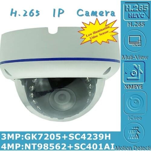 4MP H.265 IP Metal Anti-Riot Celing Dome Camera NT98562+SC401AI 2560*1440 Onvif XMEYE IRC Motion Detection Radiator P2P RTSP