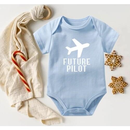 Funny Future Pilot Print Newborn Baby Bodysuits Cotton Summer Short Sleeve Baby Boys Girls Rompers Onesies Cool Toddler Jumpsuit
