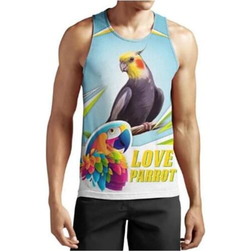 Summer Harajuku sleeveless undershirt beautiful parrot 3D print mens undershirt men and women street casual sports undershirt