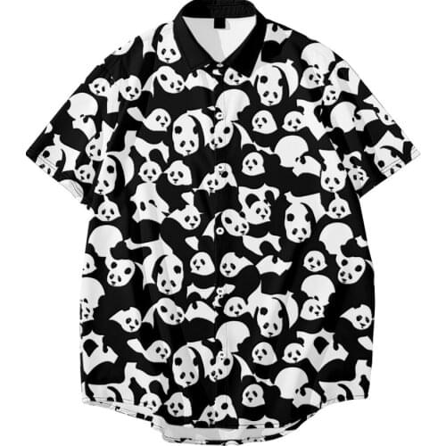 Casual Streetwear Panda Printed Short Sleeve Shirt Men Hawaii Fashion Harujuku Beach Shirts Oversize XXS-6XL