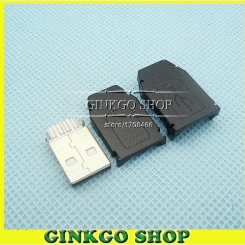 50sets/lot 3 in 1 6MM Big hole 2.0 USB Male plug sets DIY USB sockect Connector Solder Type