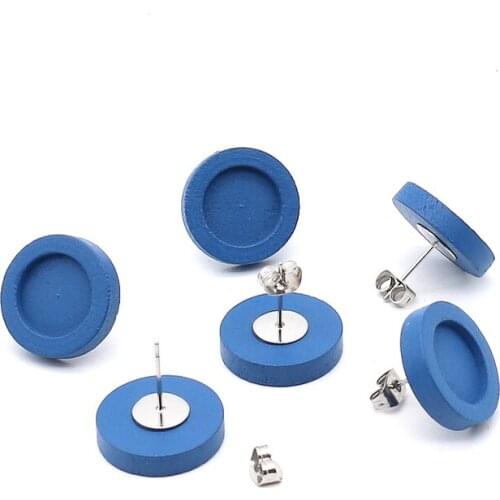 New20pcs Blue Blank Wood Cabochon Earring Base Stainless Steel Stud Earring Findings Settings for Diy Jewelry Making Wholesale