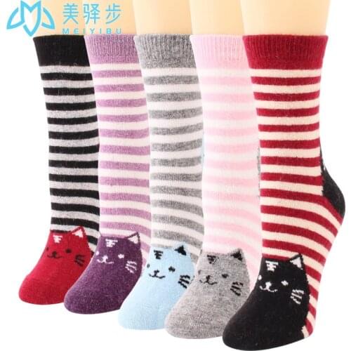Cat Wool Socks 12 PAIRS PER SET Cute Striped Lady Cashmere Socks Manufacturers