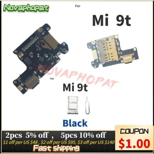 Novaphopat For Xiaomi Mi 9T USB Dock Charging Port Charger Plug Flex Cable Mic Microphone Board Sim Card Tray Holder Slot