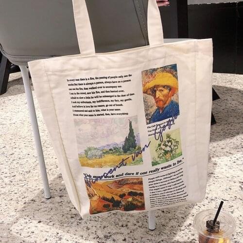 New Van Gogh Shopping Bag Graphic Tote Harajuku Shopper Bag Women High Capacity Canvas Shoulder Bag Reusable Shopping Bags Monet