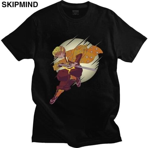 Novelty Demon Slayer T Shirt for Men Short Sleeves Graphic Kimetsu no Yaiba Agatsuma Zenitsu Tshirt Crew Neck Cotton Tee Shirt