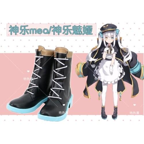 Kagura Mea Cosplay Shoes Anime Maid Dress Shoes Black Boots Free Shipping 35-40 cm