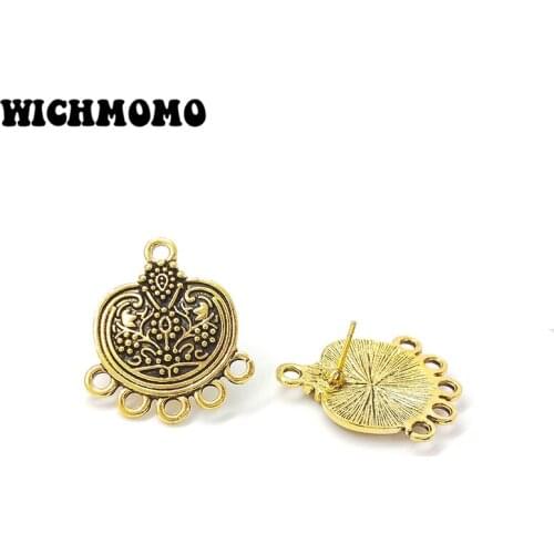 New 10pieces/bag Retro Plated Gold Heart Porous Zinc Alloy Earring Base Connectors Linkers for DIY Jewelry Accessories