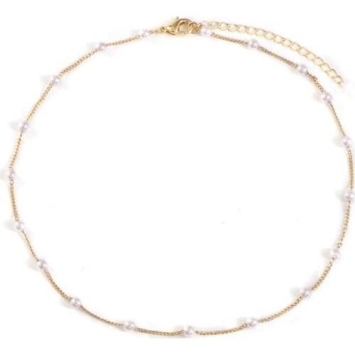 New Beads Womens Neck Chain Pearl Choker Necklace Gold Color Goth Chocker Jewelry On The Neck Necklace Collar For Girl